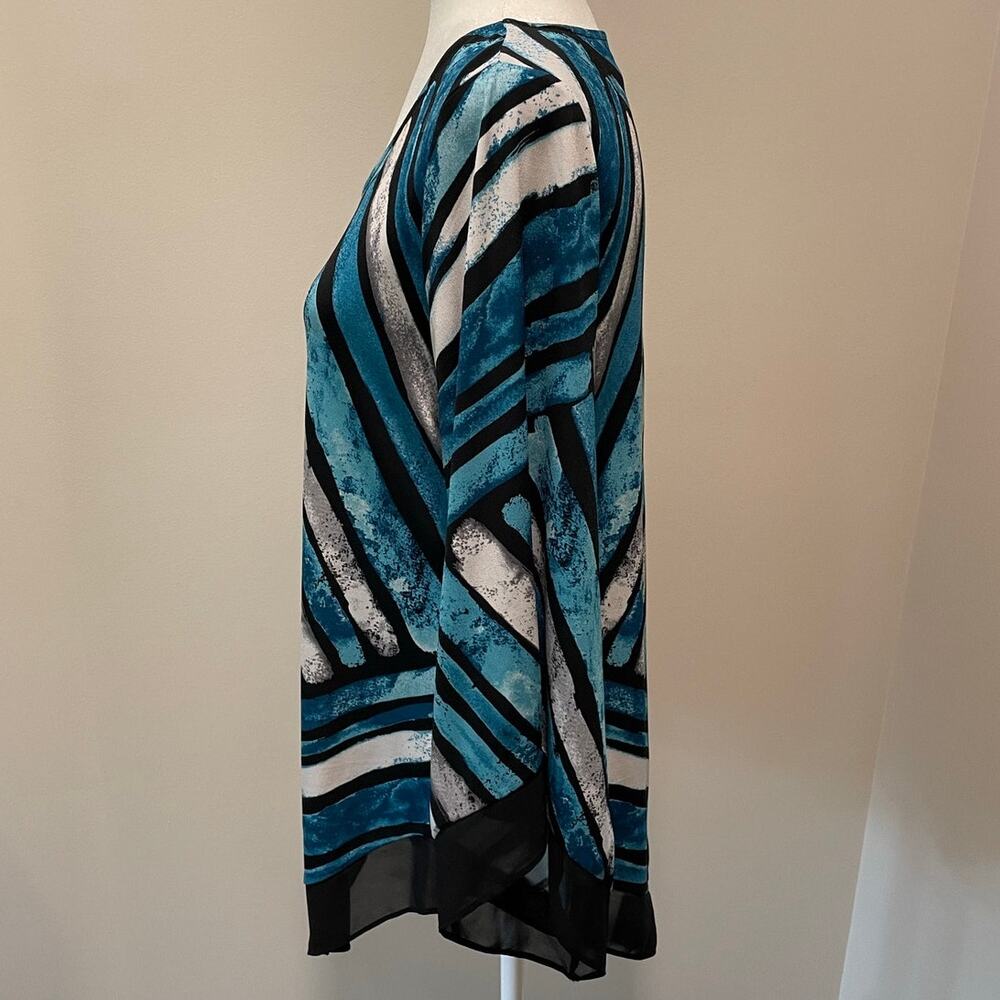 Alfani Asymmetrical Point Hem Tunic Top Sz M Flowy Geometric Lagenlook Stretchy - Picture 5 of 11